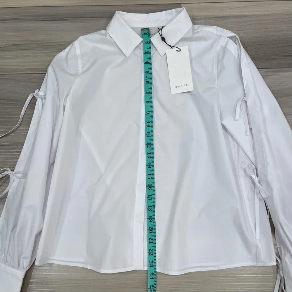 NWT KAFFE KAsara White Shirt with Tie-Up Sleeves & Pretty Pearl Button Size M - Picture 12 of 15